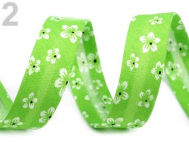 Schrägband Polyester Breite 14 mm gefalzt Blumen - Jasmingrün